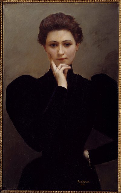 Meditação Uma jovem pensativa, vestida à moda da Belle Époque. Pintura de Jean Beraud de Jean Beraud