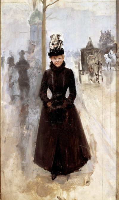 Parisienne sur le boulevard ou woman au manchon Pintura de Jean Beraud (1849-1935) Tours do século XIX, Musee des Beaux Arts de Jean Beraud