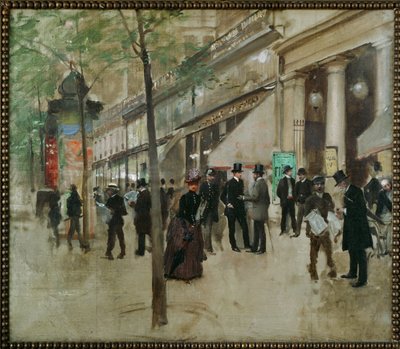 A avenida em frente ao Teatro dos Varietes, Paris (pintura sobre tela) de Jean Beraud