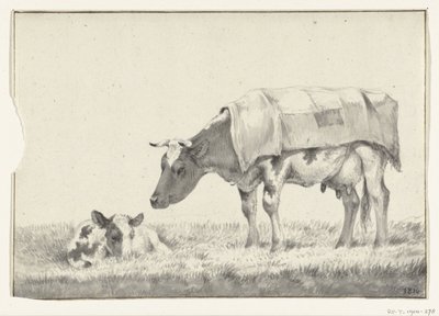 Vaca em pé, à esquerda, com bezerro deitado de Jean Bernard