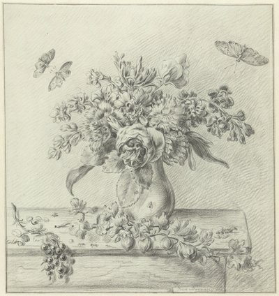 Natureza morta com arranjo de flores, frutas e insetos de Jean Bernard