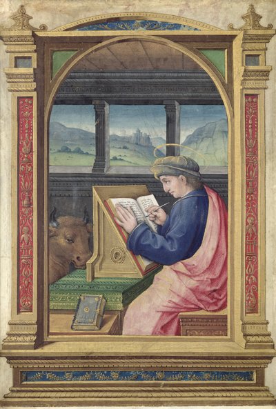 Escrita de São Lucas, de um livro de horas de Jean Bourdichon