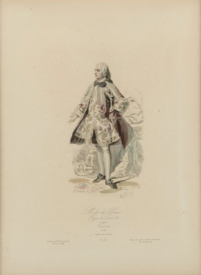 Moda parisiense: Reinado de Luís XV (gravura colorida à mão) de Jean Charles (1800 79) Pauquet