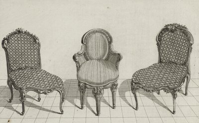 Cane Chair, Cabriolet Poltrona, Cane Chair, publicada em meados da década de 1770 (gravura em papel colado) de Jean Charles (after) Delafosse