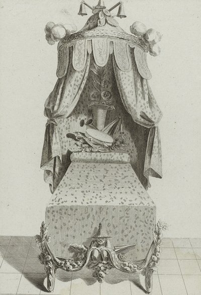 Lit à la Chinoise, publicado em meados da década de 1770 (gravação em papel depositado) de Jean Charles (after) Delafosse
