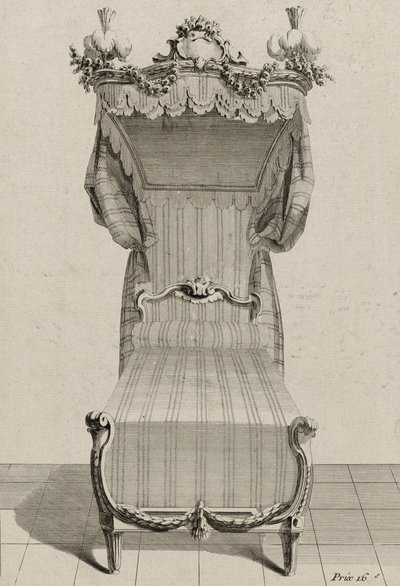 Lit à la Française, publicado em meados da década de 1770 (gravação em papel vegetal) de Jean Charles (after) Delafosse