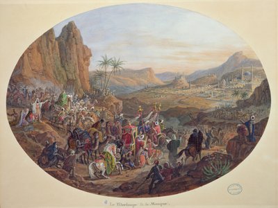 Desenho para um conjunto de placas representando "A Peregrinação a Meca", para a Fabricação de Sevres, c.1839-40 (guache sobre papel) de Jean Charles Develly