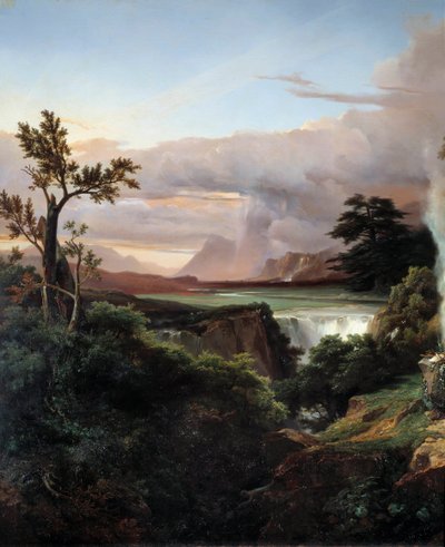 Paisagem com cascata. Pintura de Jean Charles Remond (1795-1875) de Jean Charles Joseph Rémond