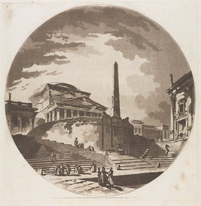 Vista da Rotunda com Escadas no Tibre, 1766. de Jean Claude Richard de Saint Non