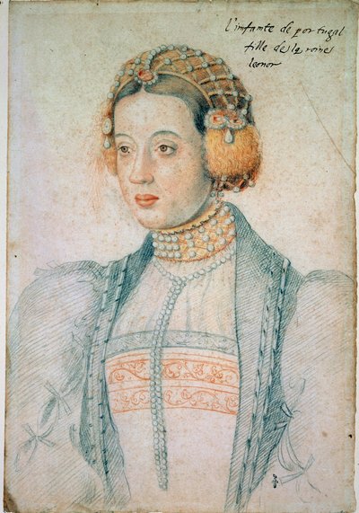 Retrato de Maria de Portugal (1521-1578), filha de Manuel I de Portugal e Eleonore da Áustria. Desenho de pedra negra e sangue de Jean Clouet (1475/1485-1540) de Jean Clouet