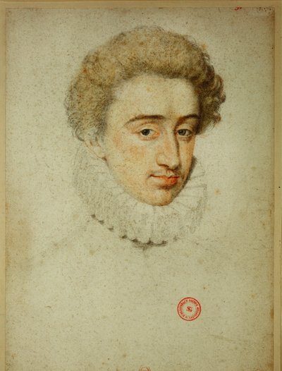O futuro rei Henrique IV de França na altura do seu casamento com Margarida de Valois ... (lápis de cera sobre papel) de Jean Clouet