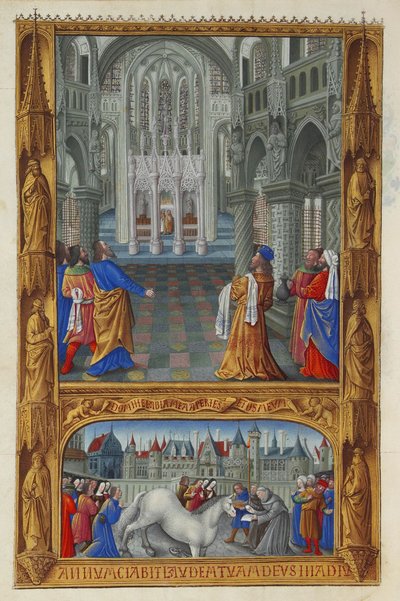 Les Très Riches Heures du Duc de Berry, Folio 129v - O Santo Sacramento de Jean Colombe