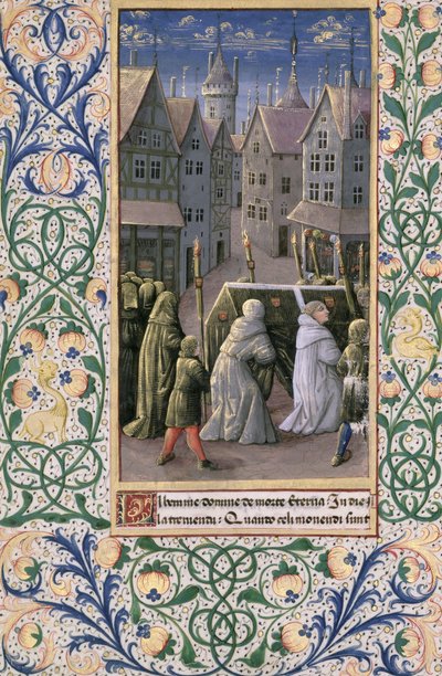 Senhora Lat. QvI126 f.79v Procissão funerária, do "Livro das Horas de Louis d&39;Orleans", 1469 de Jean Colombe