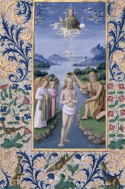 Senhora Lat. Qv126 f.88v Batismo de Cristo, do "Livro de Horas de Louis d&39;Orleans", 1469 de Jean Colombe