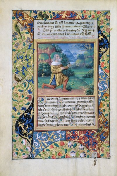 Senhora Lat. Qv126 fol.17v Rei Davi em penitência diante de Deus Pai, de Livro de Horas de Louis d&39;Orleans, 1490 de Jean Colombe