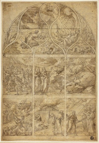 Desenho de um vitral com a história de Aarão de Jean Cousin the Younger