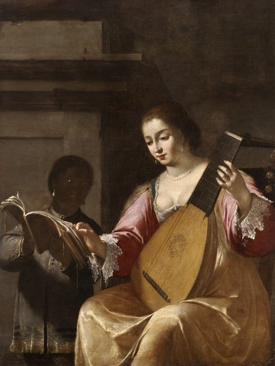Mulher tocando alaúde, 1638 de Jean Daret