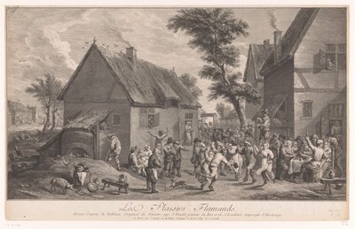 Pessoas dançando na frente de uma pousada Les Plaisirs Flamands de Jean Daullé