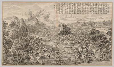Vitória em Heluo Heshi: das cenas de batalha do combate às rebeliões ..., c. 1765-1774. de Jean Denis Attiret