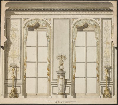 Projeto arquitetônico para a Grande Galerie do Hotel de Madame de Mazarin em Paris (bico de pena e w - c em papel) de Jean Desmosthene Dugourc
