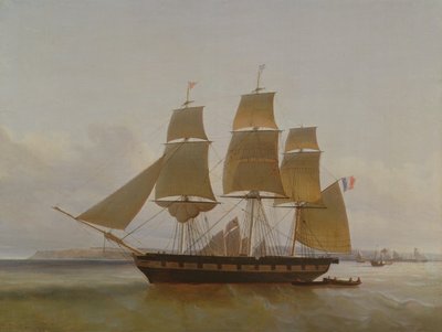 Três Masted Boat, no porto de Le Havre, 1846 de Jean Dominique Drouin