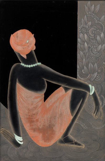 African Woman, 1928-30 (madeira laqueada, cobre oxidado) de Jean Dunand