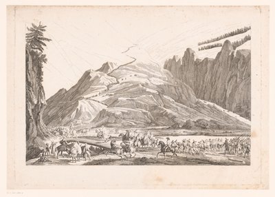 Paisagem de montanha com cavalaria itinerante (título sobre o objecto) de Jean Duplessis Bertaux (attributed to)