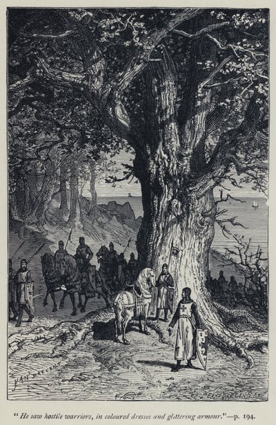 "Ele viu guerreiros hostis, com vestidos coloridos e armaduras brilhantes" (gravura) de Jean Edouard Dargent