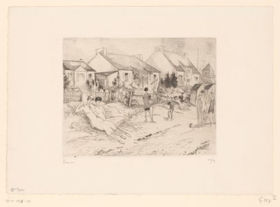 Jogadores de tênis descansando na praia La petite plage (título no objeto) de Jean Emile Laboureur (signed by artist)
