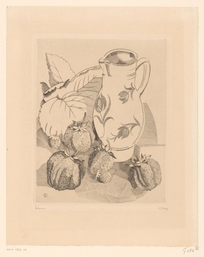 Natureza morta com morangos e jarro les fraises de Jean Emile Laboureur (signed by artist)