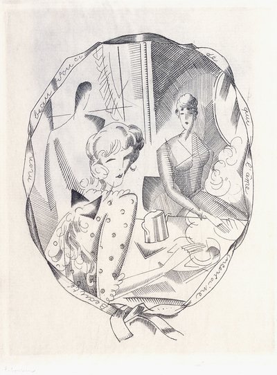 Ilustração de dois coquetes e um cavalheiro, 1920 de Jean Emile Laboureur