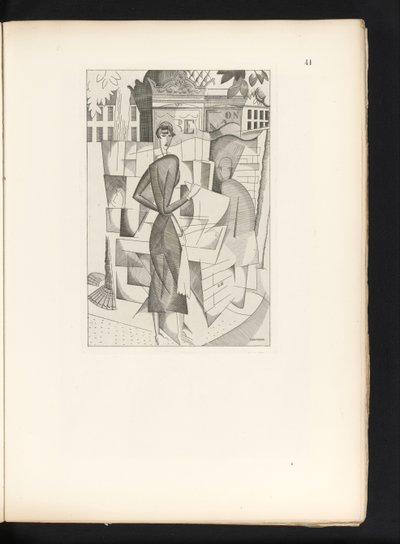 Homem e mulher num quiosque de imprensa
Le kiosque a journaux (título original) de Jean Emile Laboureur