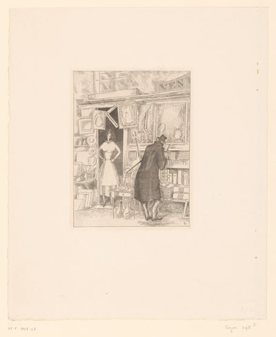 Cliente bisbilhoteiro numa loja de antiguidades
Marchande des antiquités de Jean Emile Laboureur