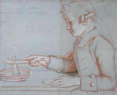 Jean Etienne Liotard, o filho do artista no café da manhã, c.1770 (vermelho, preto e giz branco sobre papel azul) de Jean Étienne Liotard