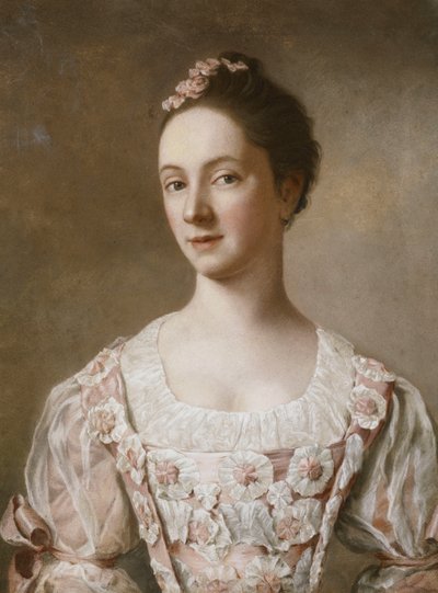 Retrato de uma senhora, meio comprimento, em um vestido rosa e branco, de Jean Étienne Liotard