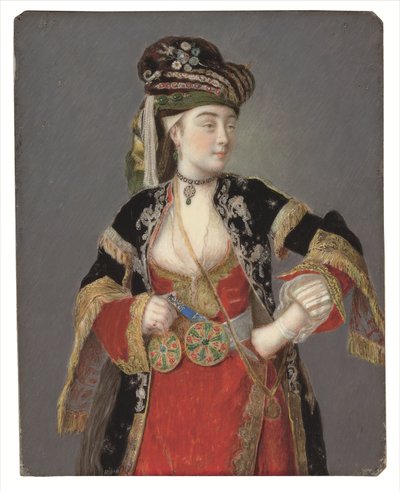 Presumido retrato de Laura Tarsi em vestido turco de Jean Étienne Liotard