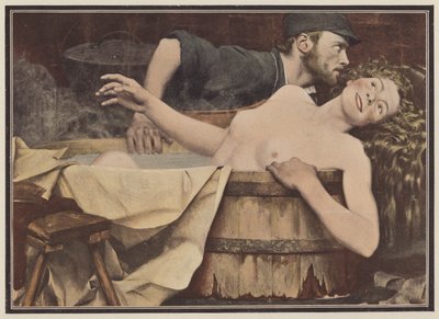 Depois da lavagem, mulher numa banheira (cor litho) de Jean Eugene Buland