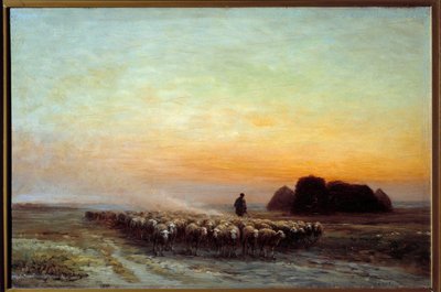 Rebanho de ovelhas em pó. Pintura de Jean Ferdinand Chaigneau (1830-1906) de Jean Ferdinand Chaigneau