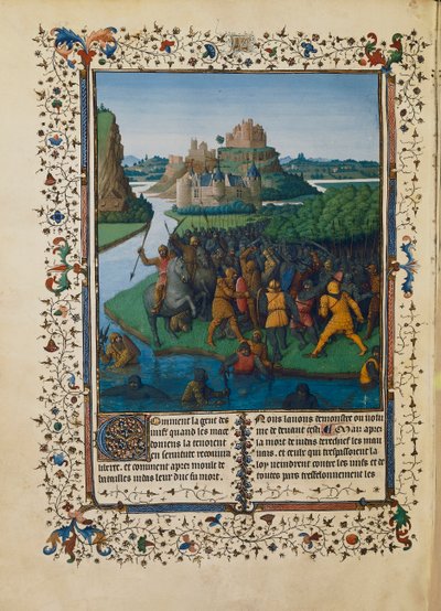 Batalha dos Macabeus contra Bacchides, miniatura da Sra. fr 247 folio 270 de Jean Fouquet