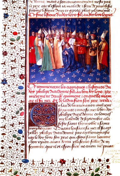 Coroação do rei francês Philippe II Auguste em 1179, c.1455-60 (miniatura) de Jean Fouquet