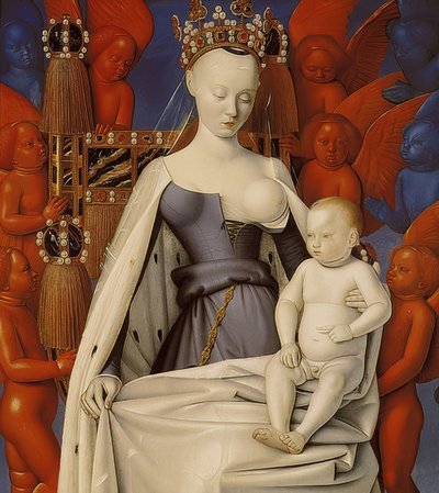 A Madonna entronizada com o menino Jesus. Díptico de Melun, ala direita. Por volta de 1450 de Jean Fouquet