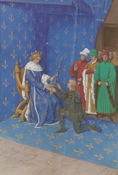 Jean Fouquet - Apresentação da espada connetable a Bertrand Duguesclin - Iluminura (século XV) de Jean Fouquet
