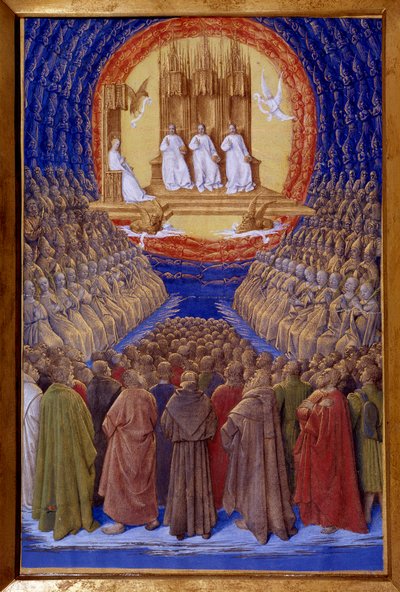 A Santíssima Trindade, o Sufrágio da Miniatura dos Santos em "As Horas de Etienne Chevalier" de Jean Fouquet (1420-1481) de Jean Fouquet