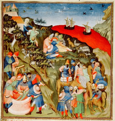 Fr.247 f.25 A História de José, ilustração, de &39;Antiquites Judaiques&39;, c.1470 (ver também 52468) de Jean Fouquet