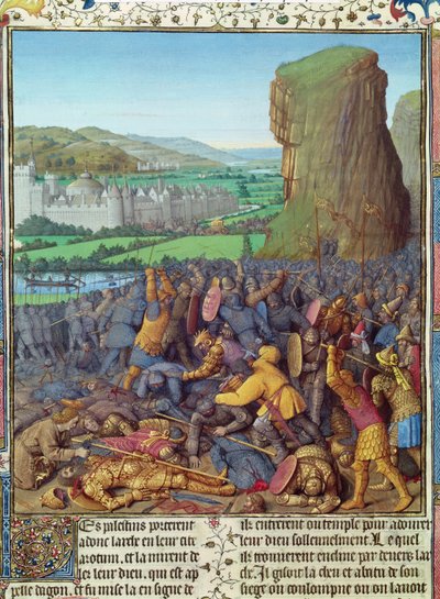 Fr. Pe 247 fol.110 Vitória dos israelitas sobre os filisteus, ilustração de &39;Antiquites Judaiques&39;, c.1470 de Jean Fouquet