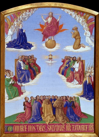 Pentecote: a ascensão do Espírito Santo. Miniatura retirada de "O Livro de Horas de Etienne Chevalier" de Jean Fouquet (1420-1477/1481) de Jean Fouquet