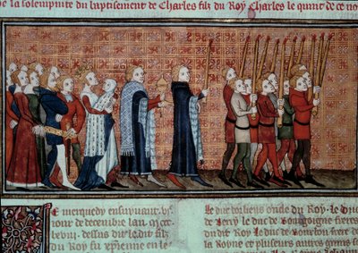 Procissão por ocasião do batismo de Carlos VI (1368-1422) realizada pela Rainha Jeanne d