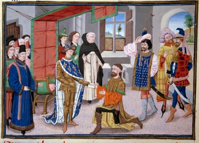Sétima Cruzada: Rei de França Saint Louis (ou Louis IX) (1214-1270) em Nicósia, no Chipre, por volta de 1245. Miniatura das "Grandes Crônicas" de Jean Fouquet (1420-1481). Paris, Biblioteca do Arsenal de Jean Fouquet