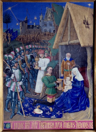 A Adoração da Miniatura dos Magos tirada do "Livro de Horas de Etienne Chevalier" de Jean Fouquet (1420-1477/1481) de Jean Fouquet