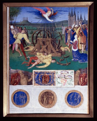 O martírio de Catarina de Alexandria Miniatura tirada do "Livro de Horas de Etienne Chevalier" de Jean Fouquet (1420-1477/1481) de Jean Fouquet